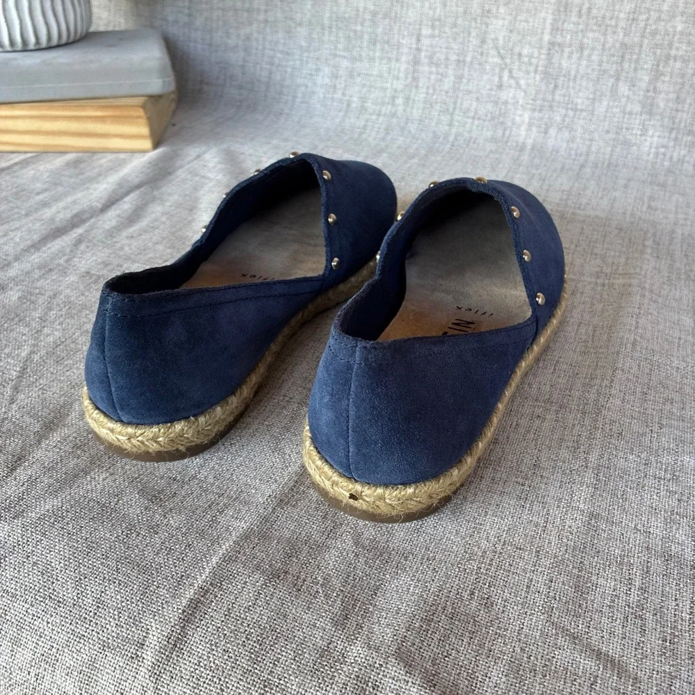 Anne Klein Espadrille Flats Navy Blue Suede Studded 7.5M Kaily iflex Slip On
